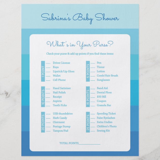 Baby Shower Game In Blue Ombre Stripes Flyer