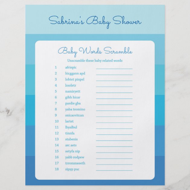 Baby Shower Game In Blue Ombre Stripes Flyer