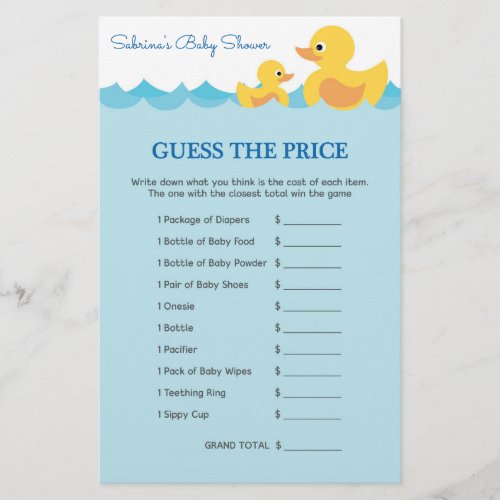 Baby Shower Game in Cute Rubber Duck Theme