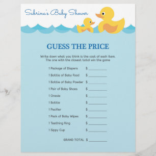 Baby Shower Game in Cute Rubber Duck Theme