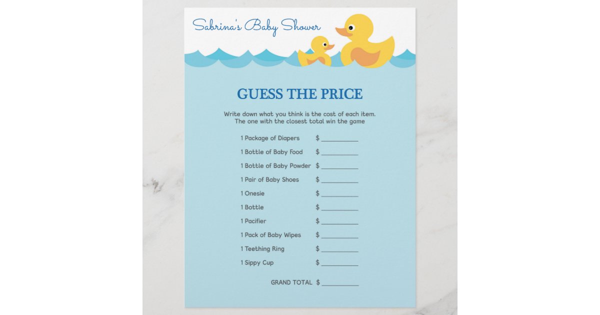 Baby Shower Game in Cute Rubber Duck Theme | Zazzle