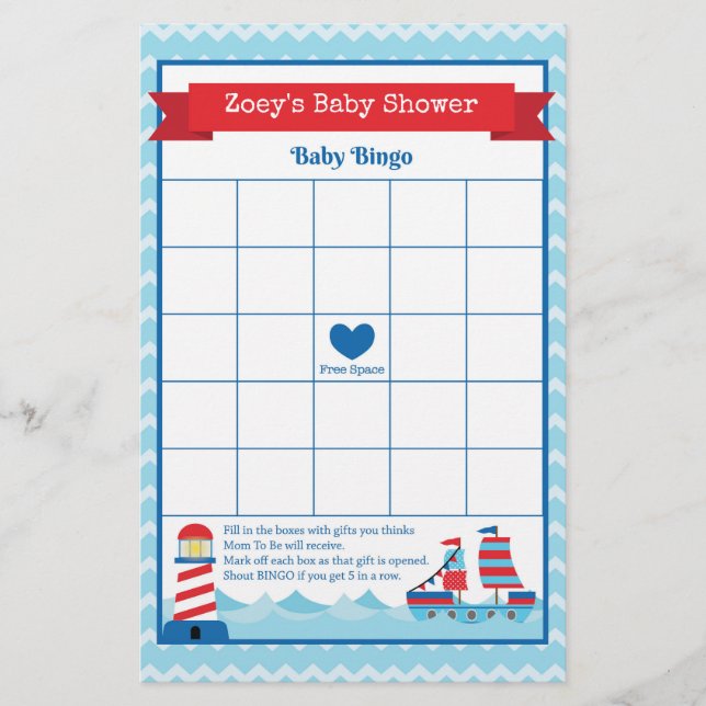 Baby Shower Game in Nautical Theme (Front)