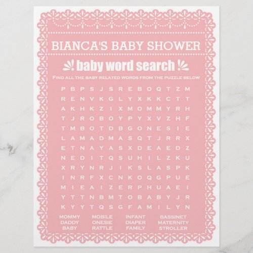 Baby Shower Game in Pink Papel Picado Flyer