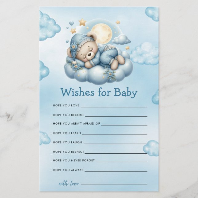 Baby Shower Game It's A Boy Teddy Bear Wishes For (Front)