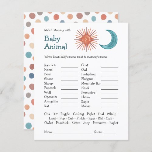 Baby Shower Game Match Mommy  Baby Boho Sun Moon