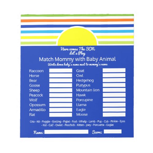 Baby Shower Game Mommy Baby Animal Summer Stripes Notepad