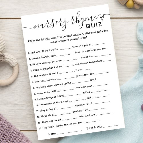 Baby Shower Game Nursery Rhyme Quiz Card