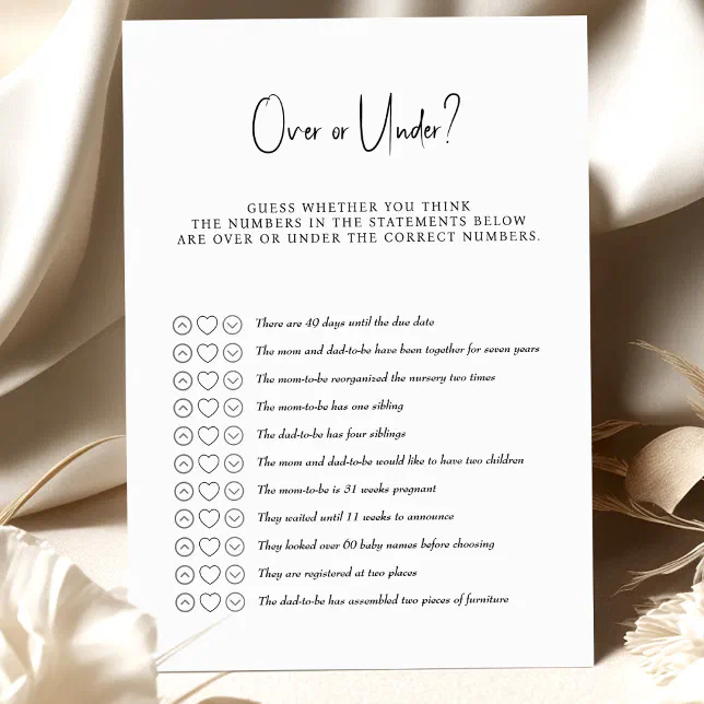 Baby Shower Game Over or Under? | Zazzle