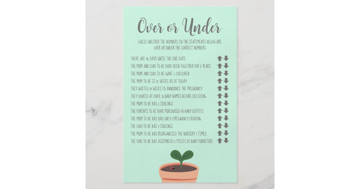 Baby Shower Game Over Or Under Flyer Zazzle