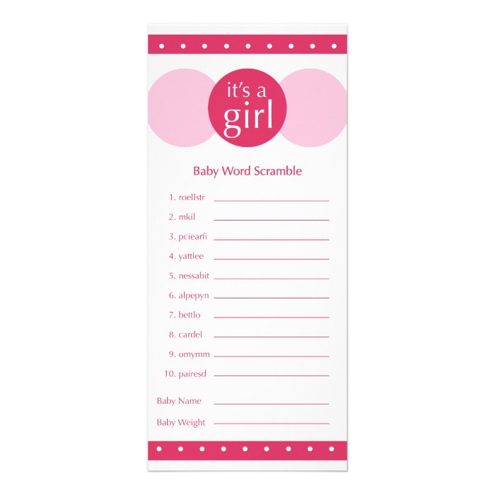 Baby Shower game  pinks Rack Card Design