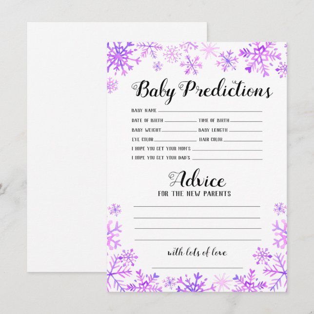 Baby Shower Game - Predictions & Advice Invitation (Front/Back)