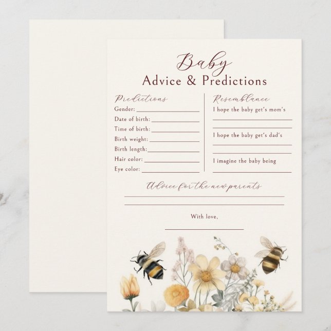 Baby Shower Game Predictions Advice Wishes Invitation (Front/Back)