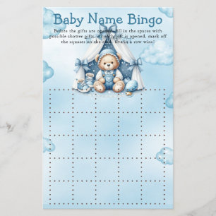 Baby Shower Game Teddy Bear In Tent Bingo