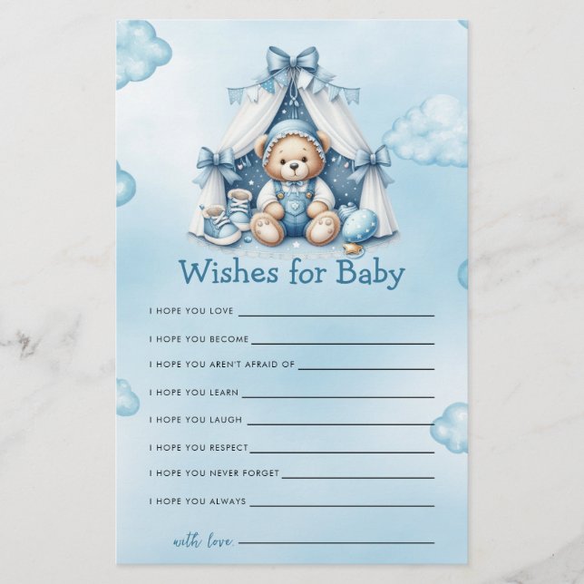 Baby Shower Game Teddy Bear In Tent Wishes For (Front)