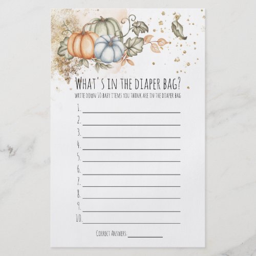 Baby Shower Game Whats in Diaper Bag Card Flyer