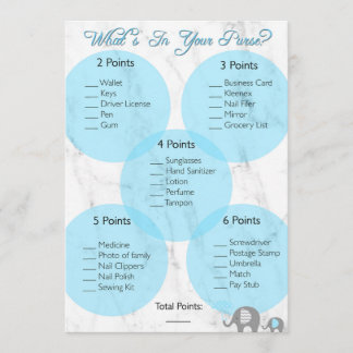 Baby Shower Game "What's in your purse?" Invitation