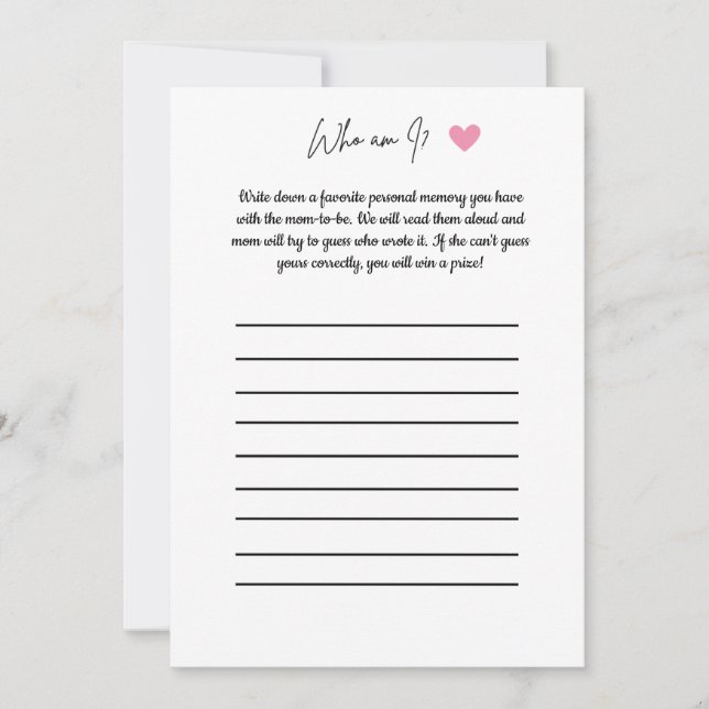 Baby Shower Game - Who Am I? Invitation (Front)