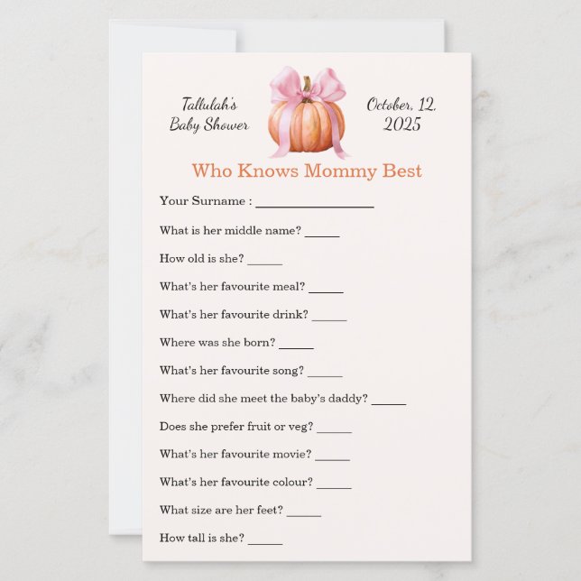 Baby Shower Game [ Who Knows Mommy Best | Fun  (Front)