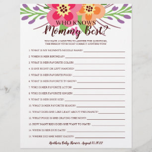 Baby Shower Game Who Knows Mommy Floral