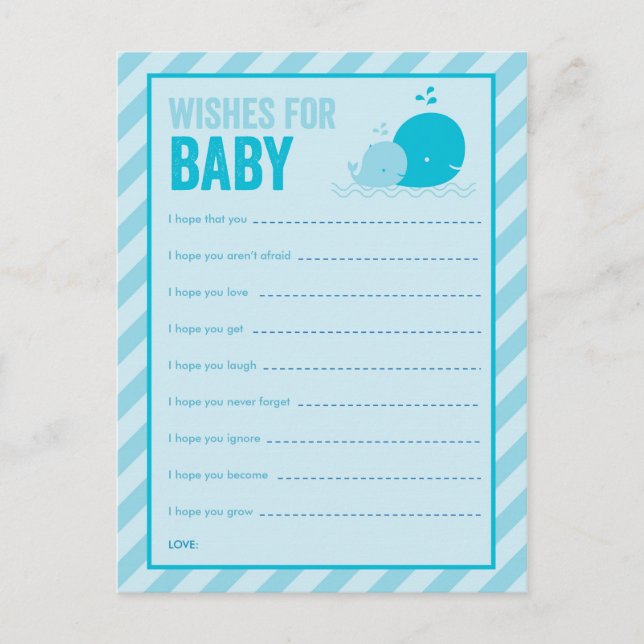 Baby Shower Game - Wishes for Baby - Blue Whale Advice Card (Front)