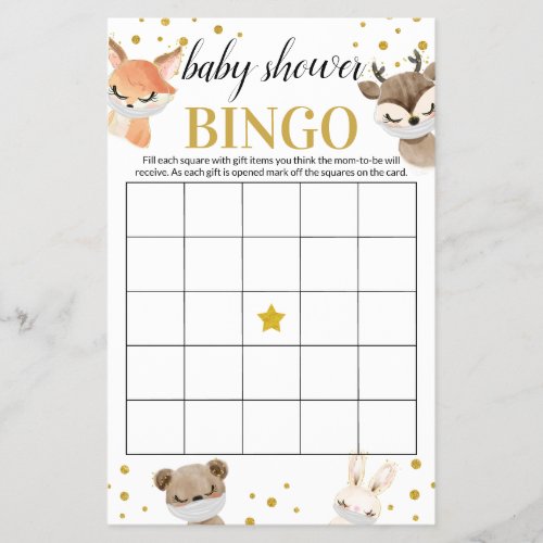 Baby Shower Game Woodland Baby Animals Bingo Card Flyer