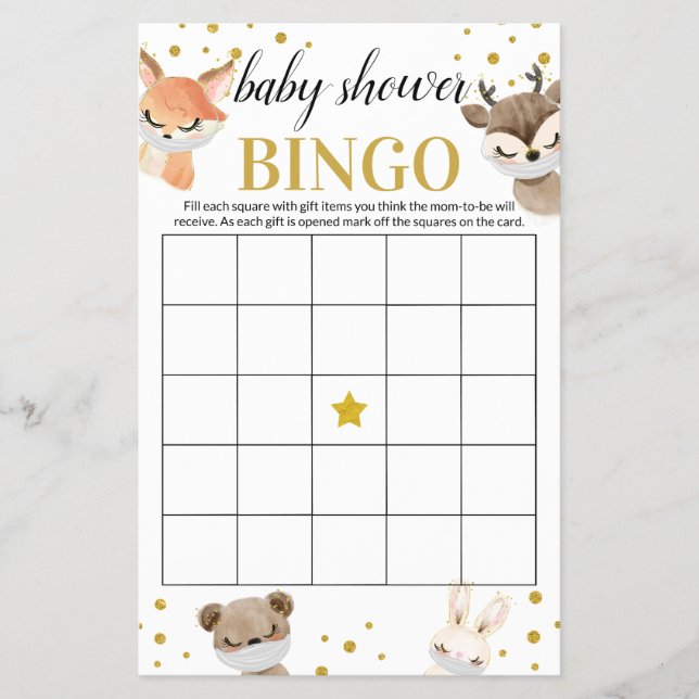 Baby Shower Game Woodland Baby Animals Bingo Card Flyer (Front)