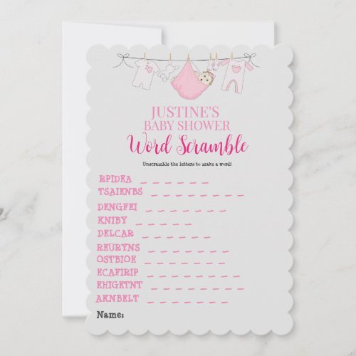 Baby Shower Game Word Scramble Invitation Cards