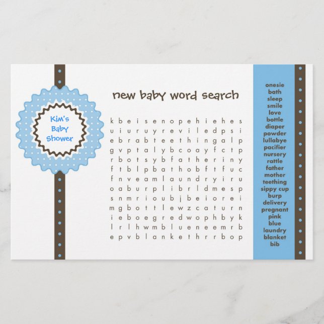 Baby Shower Game - Word Search (Front)