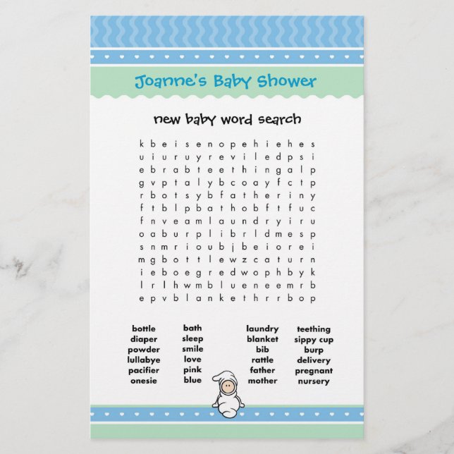 Baby Shower Game - Word Search (Front)