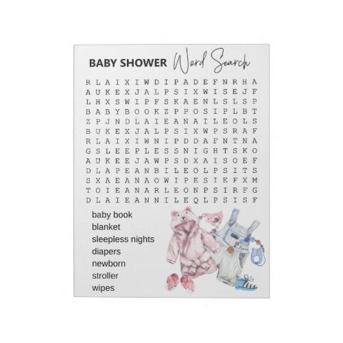 Baby Shower Game Word Search  Clothes  Notepad