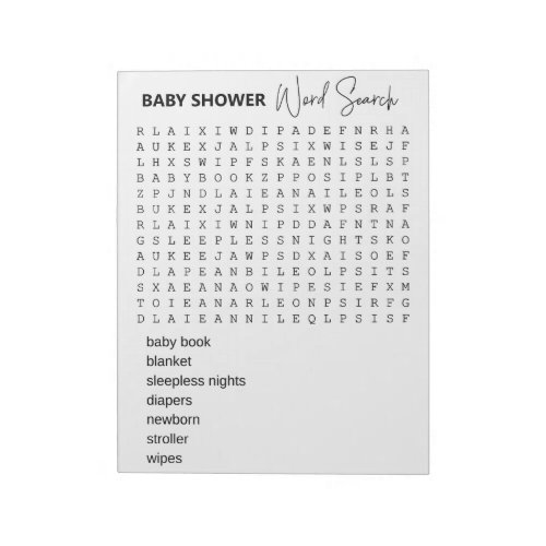 Baby Shower Game Word Search  Notepad
