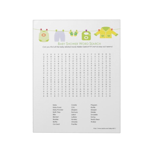 Baby Shower Game Word Search Notepad (Neutral) (Rotated)