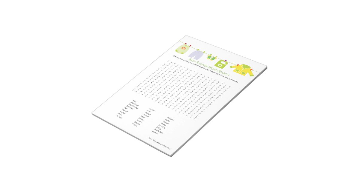 Baby Shower Game Word Search Notepad (Neutral) | Zazzle