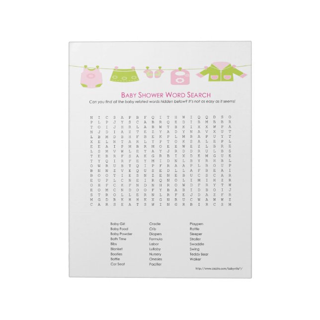 Baby Shower Game Word Search Notepad (Pink) (Rotated)