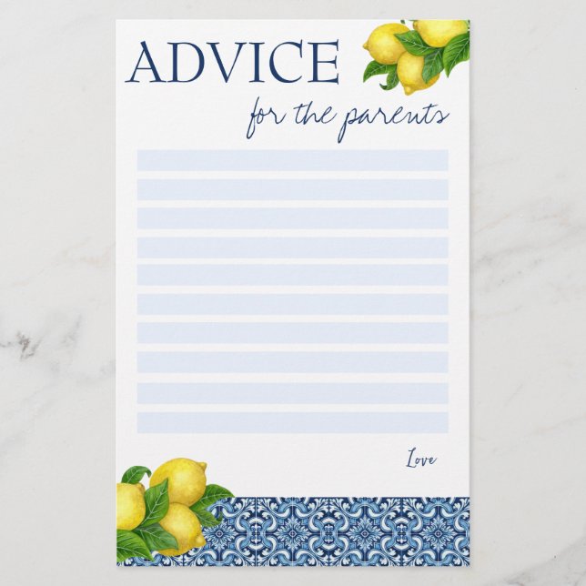 Baby shower games advice for the parents card  (Front)