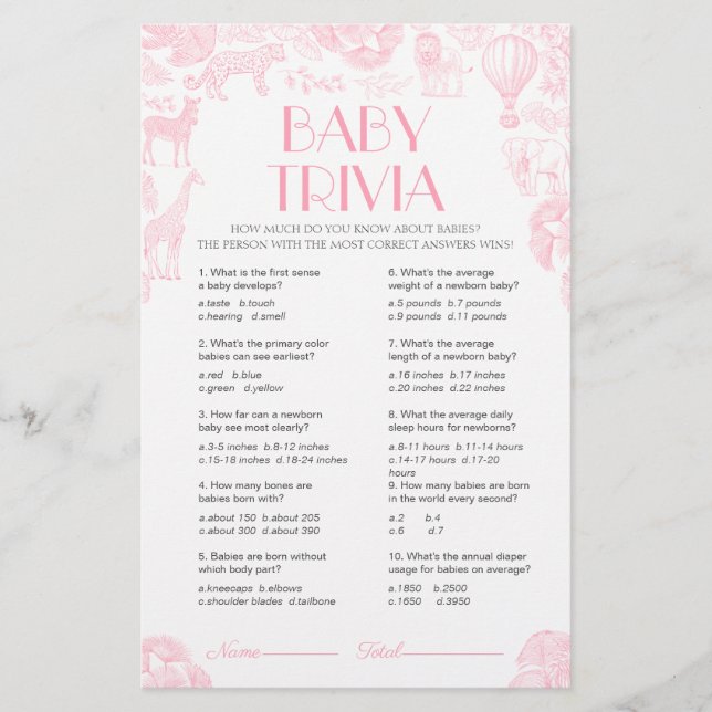 Baby Shower Games Fancy Baby Trivia Game Card (Front)