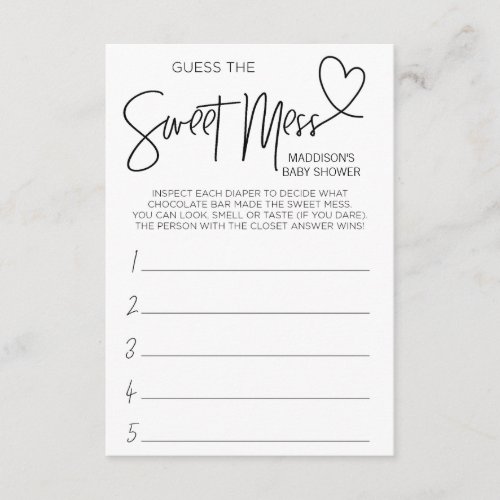 Baby Shower Games Guess This Mess Game Card