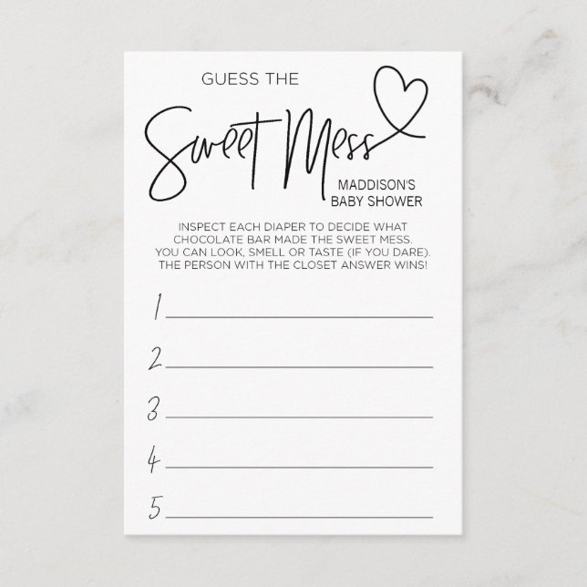 Baby Shower Games Guess This Mess Game Card (Front)