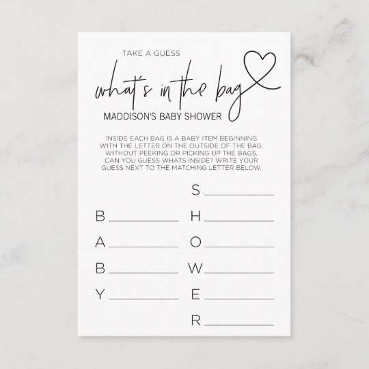 Baby Shower Games Guess Whats In The Bag Game Card