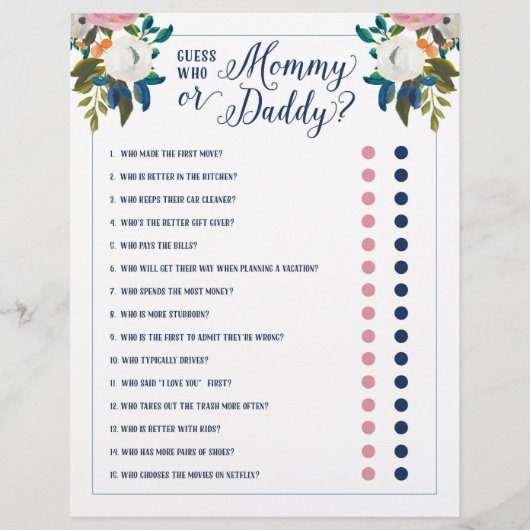 Baby Shower Games - Guess Who Mommy or Daddy (Front)