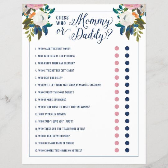 Baby Shower Games Guess Who Mommy Or Daddy Zazzle Com