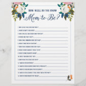 Baby Shower Games How Well Do You Know Mom to Be (Front)