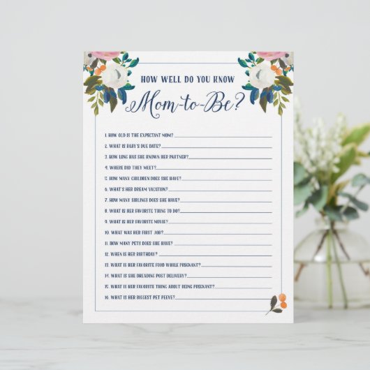Baby Shower Games How Well Do You Know Mom to Be (Standing Front)