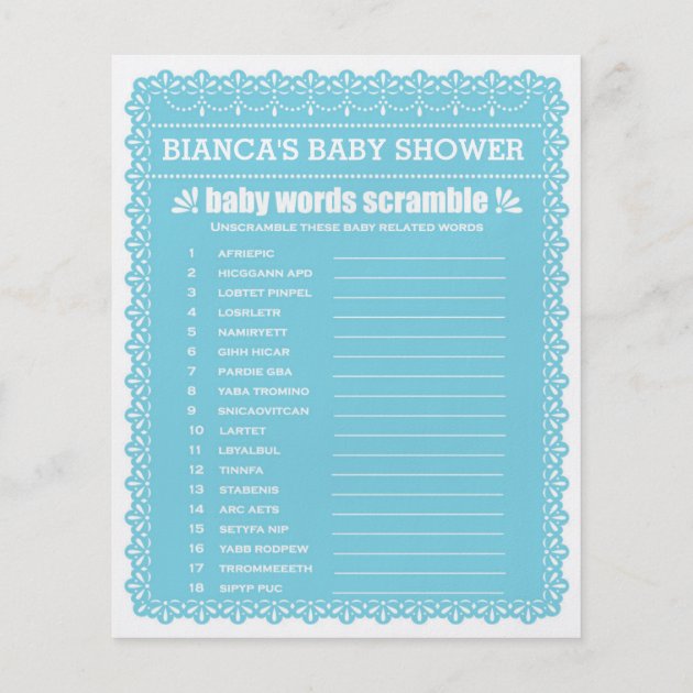 Baby Shower Games In Blue Papel Picado Flyer