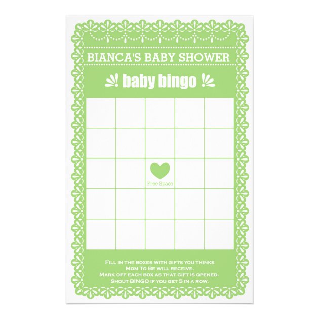 Baby Shower Games In Green Papel Picado Flyer