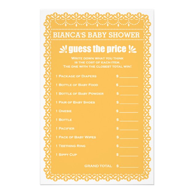 Baby Shower Games In Orange Papel Picado Flyer