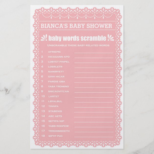 Baby Shower Games In Pink Papel Picado Flyer