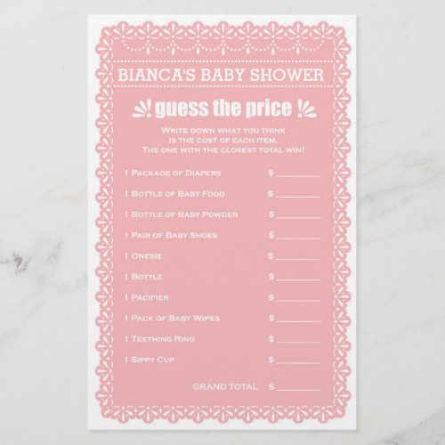 Baby Shower Games in Pink Papel Picado Flyer