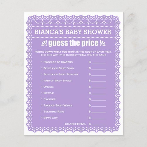 Baby Shower Games in Purple Papel Picado