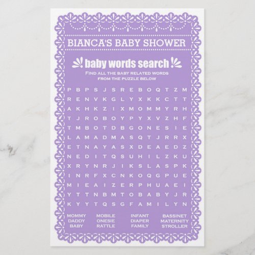 Baby Shower Games in Purple Papel Picado